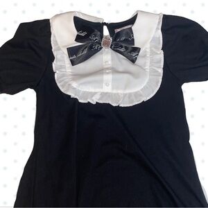 🪽Jirai Kei/ Ryousangata Short Sleeve Long Dress Top Lace Ruffled Collar With Bow